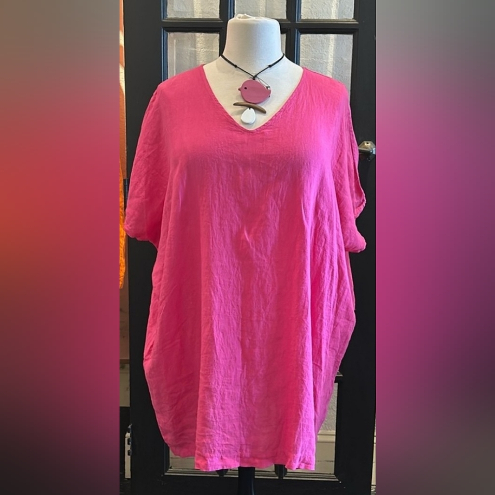 100% Italian Linen dress/tunic one size Plus size pink NWT